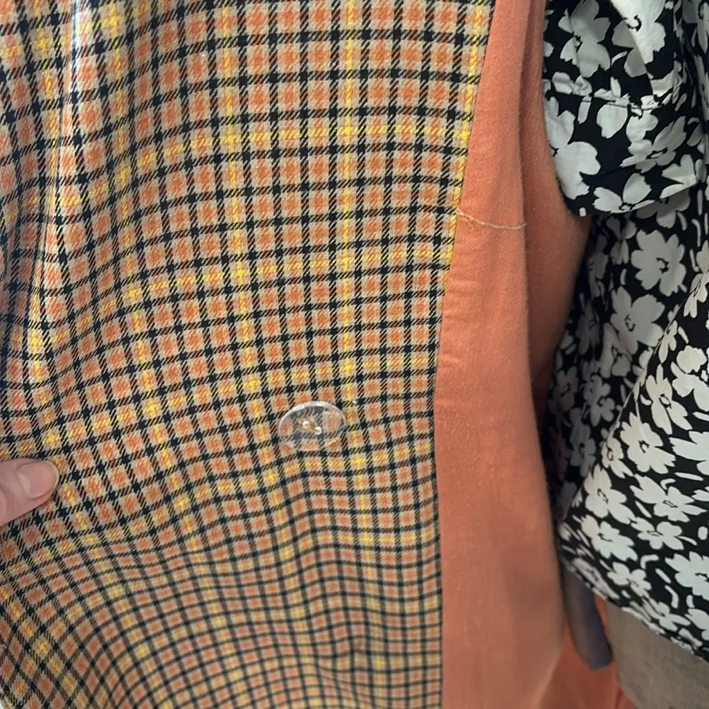 Lost + Wander Anthropologie orange & yellow plaid double breasted trench coat - Image 9