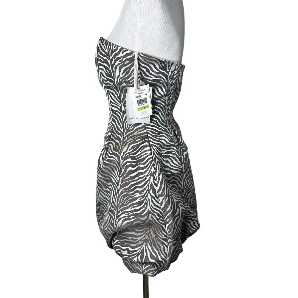 Jessica McClintock Animal Print Strapless‎ Dress Size 4 Bubble Hem Statement NEW - Image 3