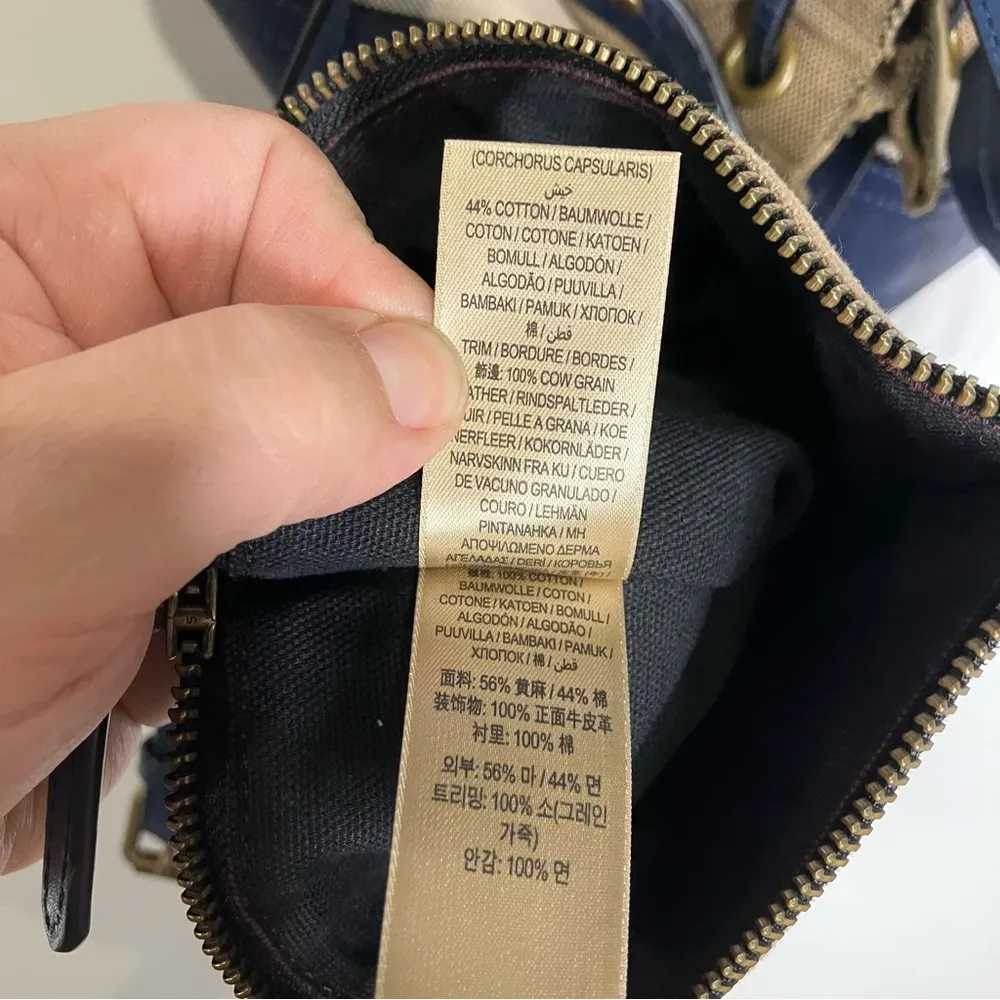 Burberry house check Heston bucket‎ bag blue tan canvas & leather flower tassels - Image 13