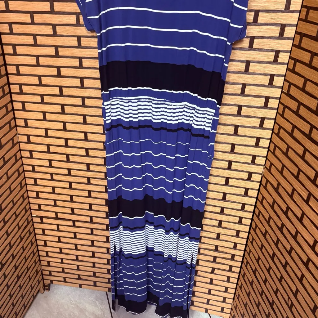 Ava & Viv Blue And Black Stripe Short Sleeve‎ Maxi Dress Size 1X - Image 6