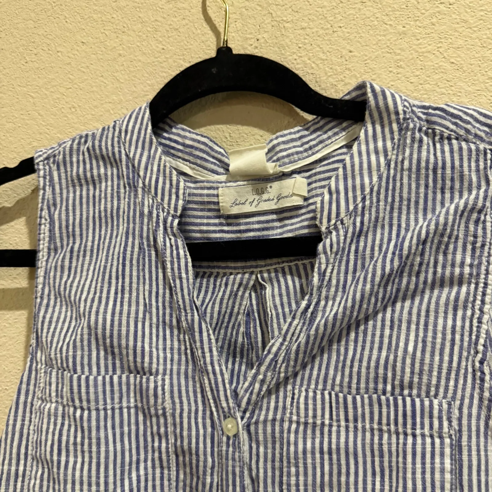 Blue White Stripe Sleeveless Button Up Shirt Blouse‎ Top L.O.C.C. H&M Size 4 - Image 8