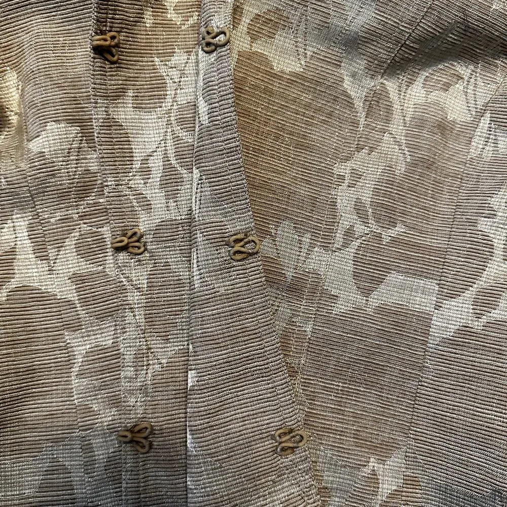 Chico's Tapestry Blazer Jacket Lined Floral Pattern Open Front Metallic Tan 2 L - Image 2