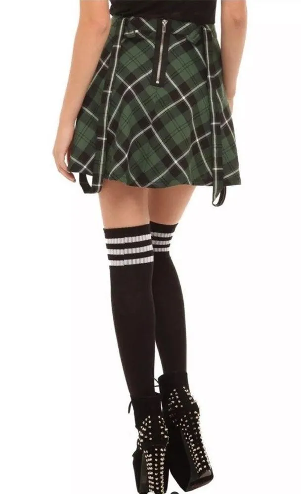 NWT Royal Bones Green Plaid Mini Skirt w/ Suspenders Hot Topic Size XL - Image 2