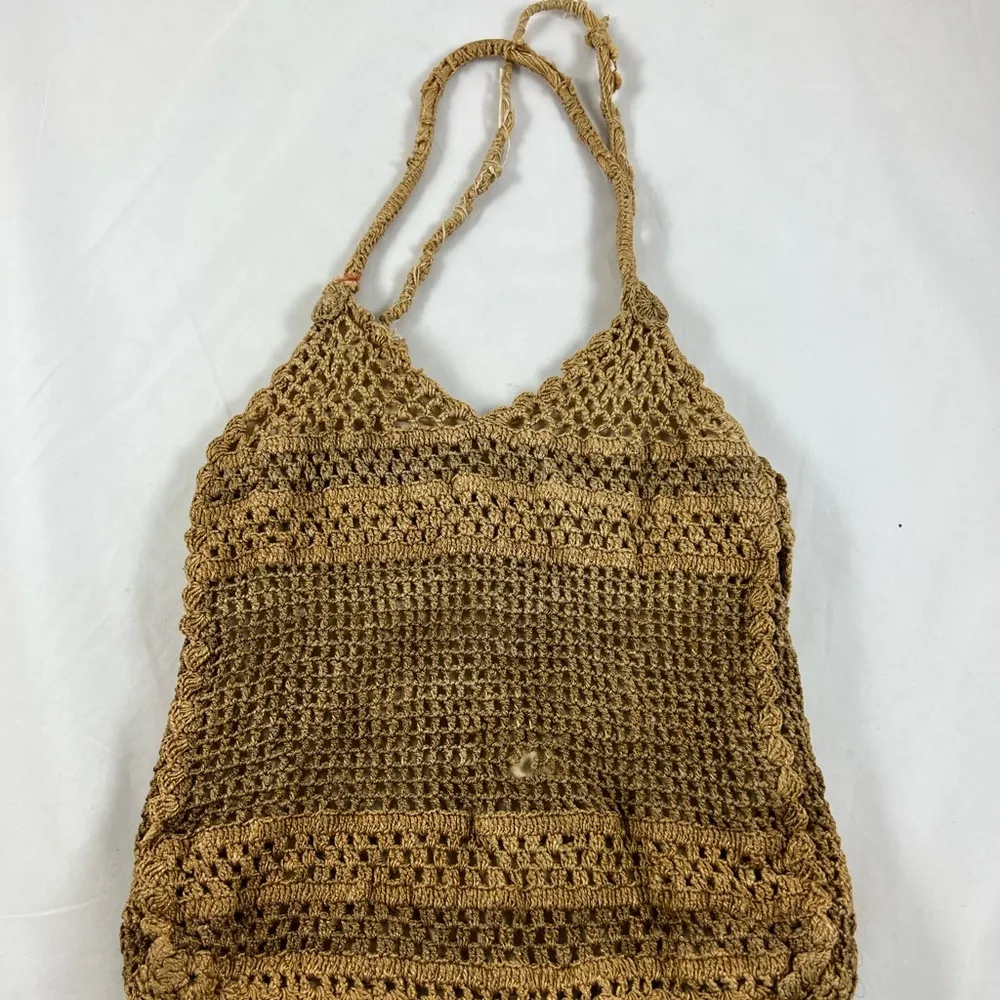 Creme netted string handle beach satchel bag - Image 2