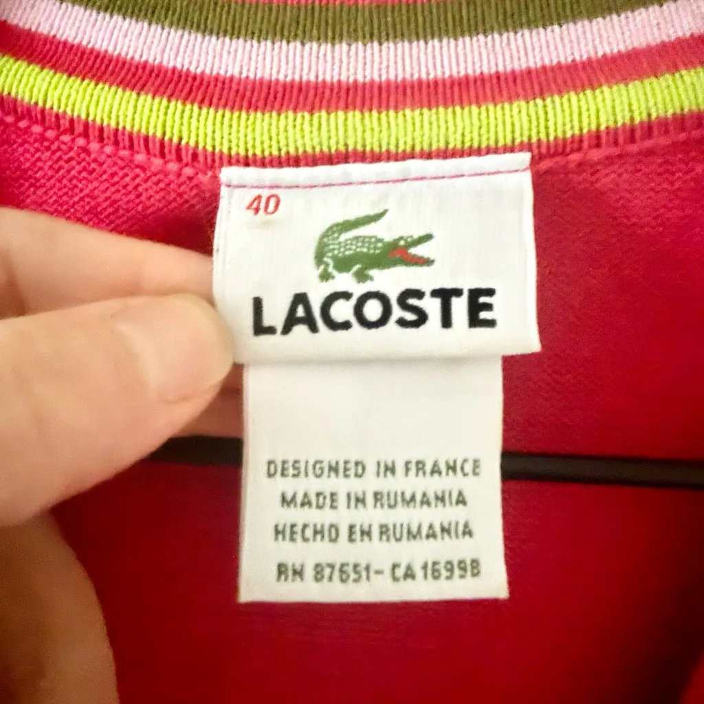 Lacoste Cotton Blend Vneck Cardigan in Vibrant Pink Size 40 - Image 4