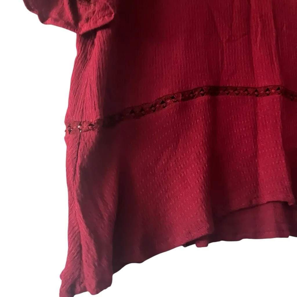 Shilla Chic Burgundy Ruffle Sleeve Blouse Women's Sz S Boho Casual‎ Lace Cut Out - Image 2