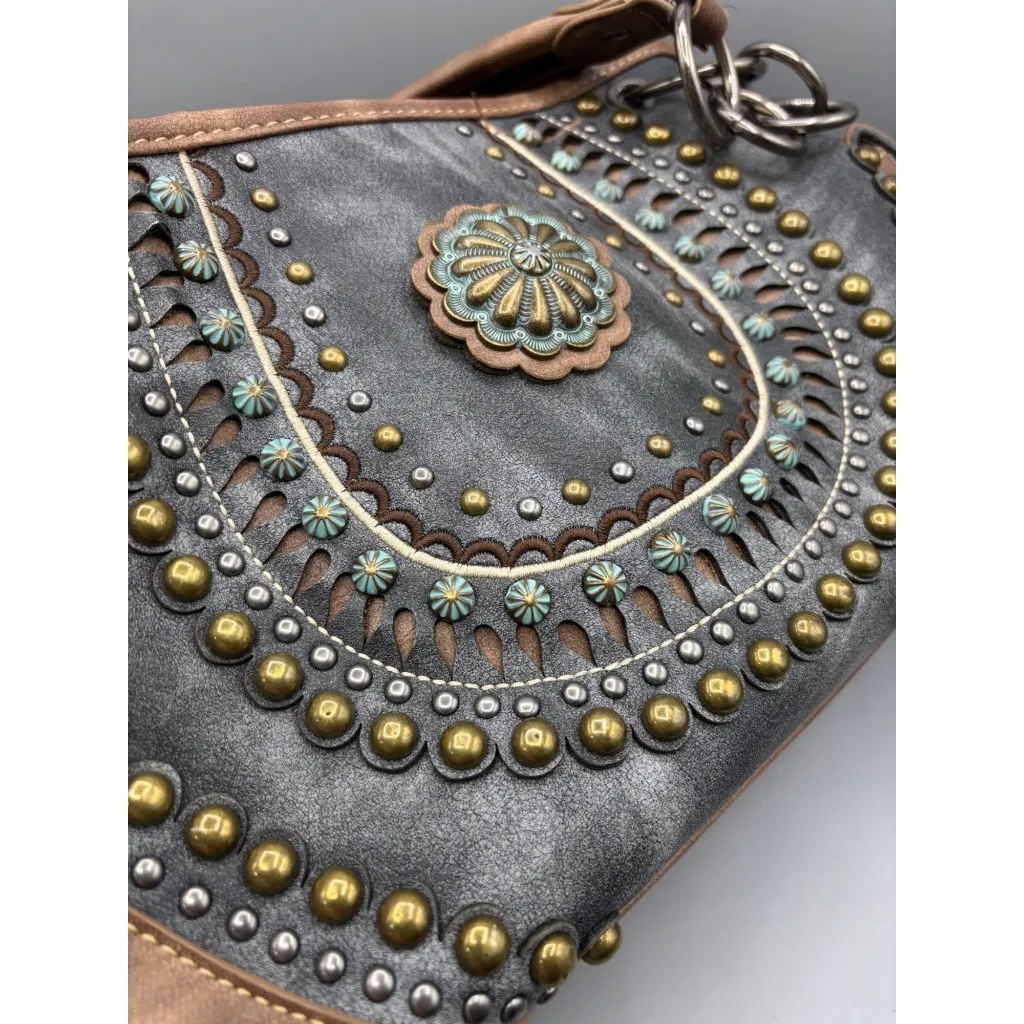 Montana‎ West Western Boho Studded Handbag Shoulder Purse Boho Gray - Image 3