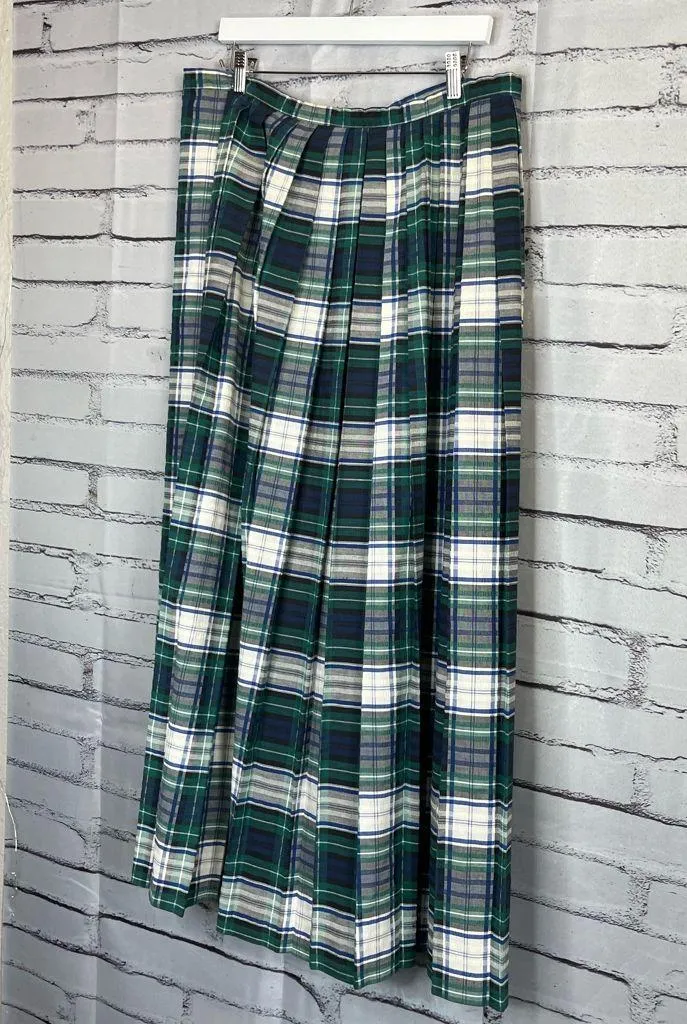 Vintage 1950s Jonathan Logan White & Green Plaid Maxi Skirt 6 CottageCore Preppy - Image 8