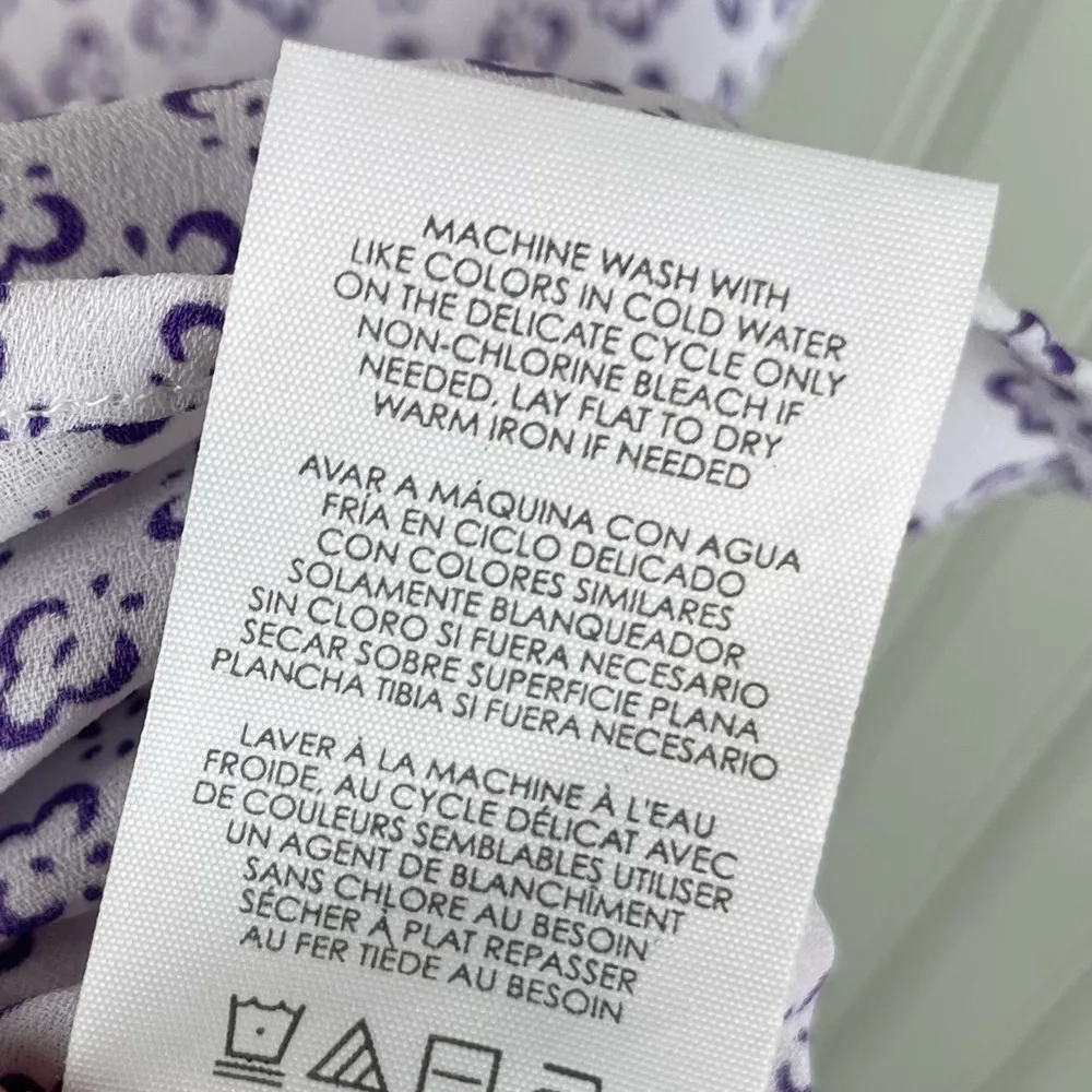 CAbi Priscilla Top #5905 Women's Size Small White Purple Floral Print Business - Image 7