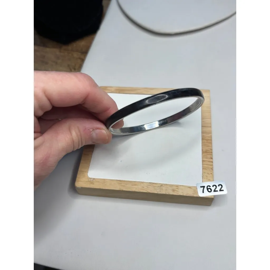 Black & Silver Stainless Steel Bangle Bracelet For Women Sleek Minimalist Design - Image 7