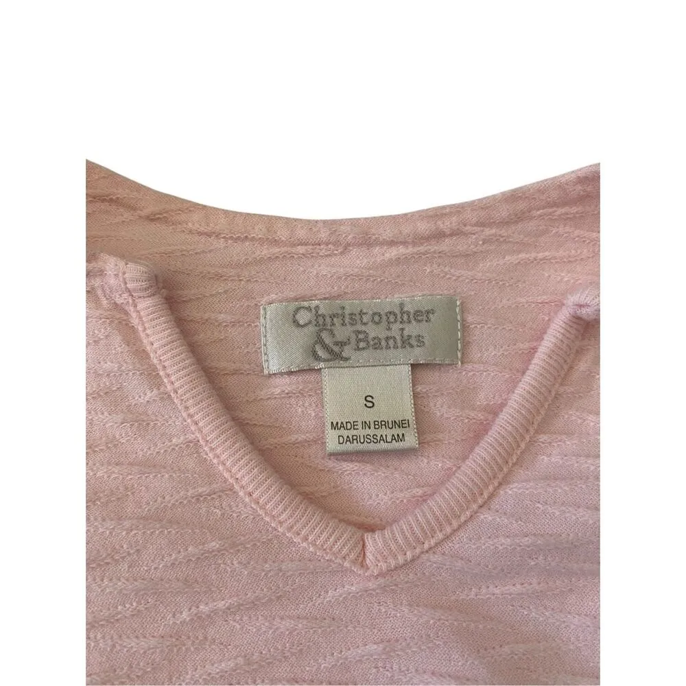 Christopher And Banks Textured Blouse V Neck Office Workwear Casual Cotton - Image 5