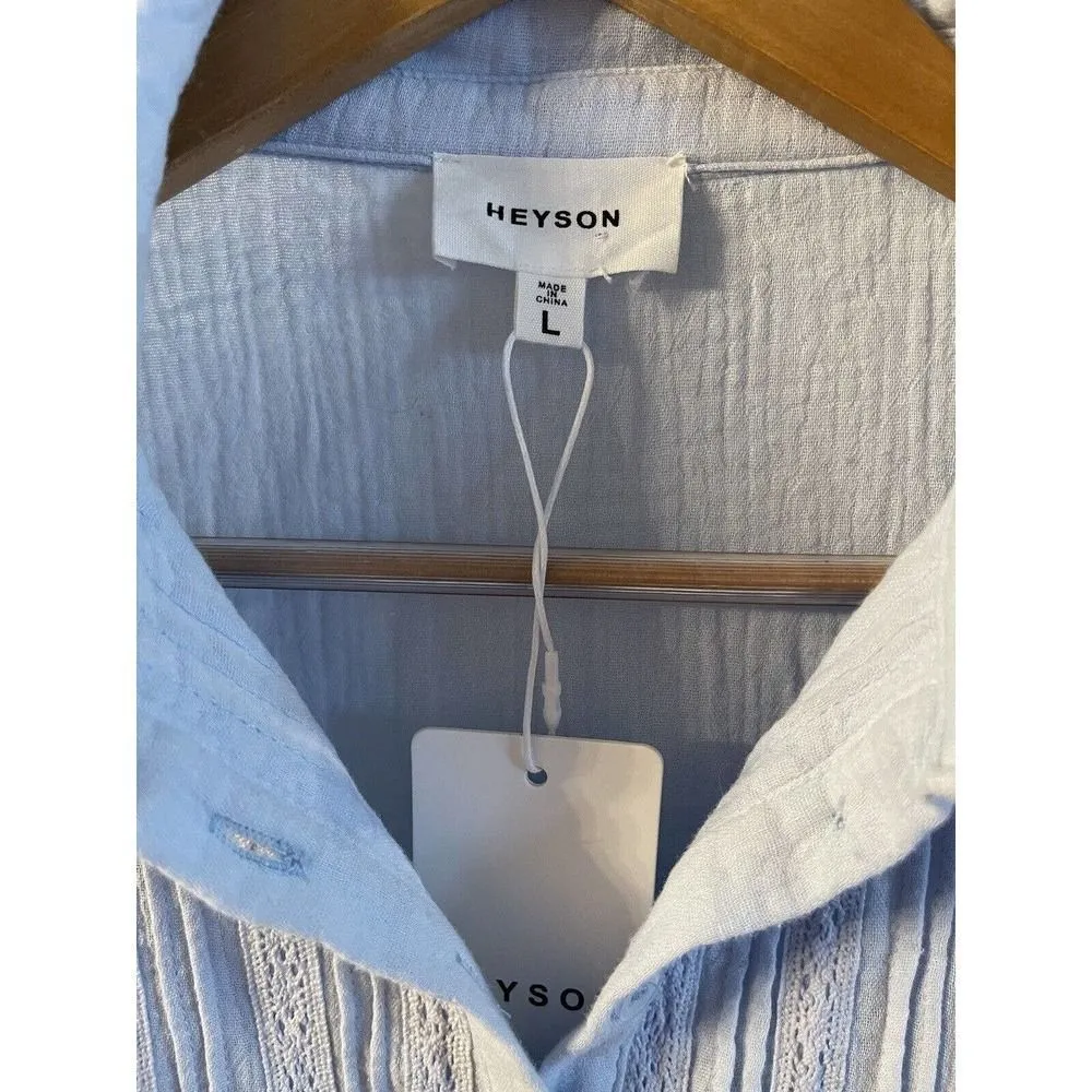 Heyson Womens Boho Ruffled Tunic Top Size Large Powder Blue Cotton NEW - Image 4