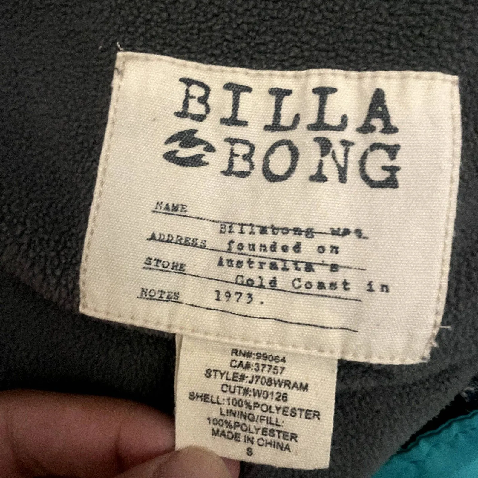 Billabong Ramos Insulated Jacket Zip Teal Hooded Lightweight Womens Size‎ Small - Image 5