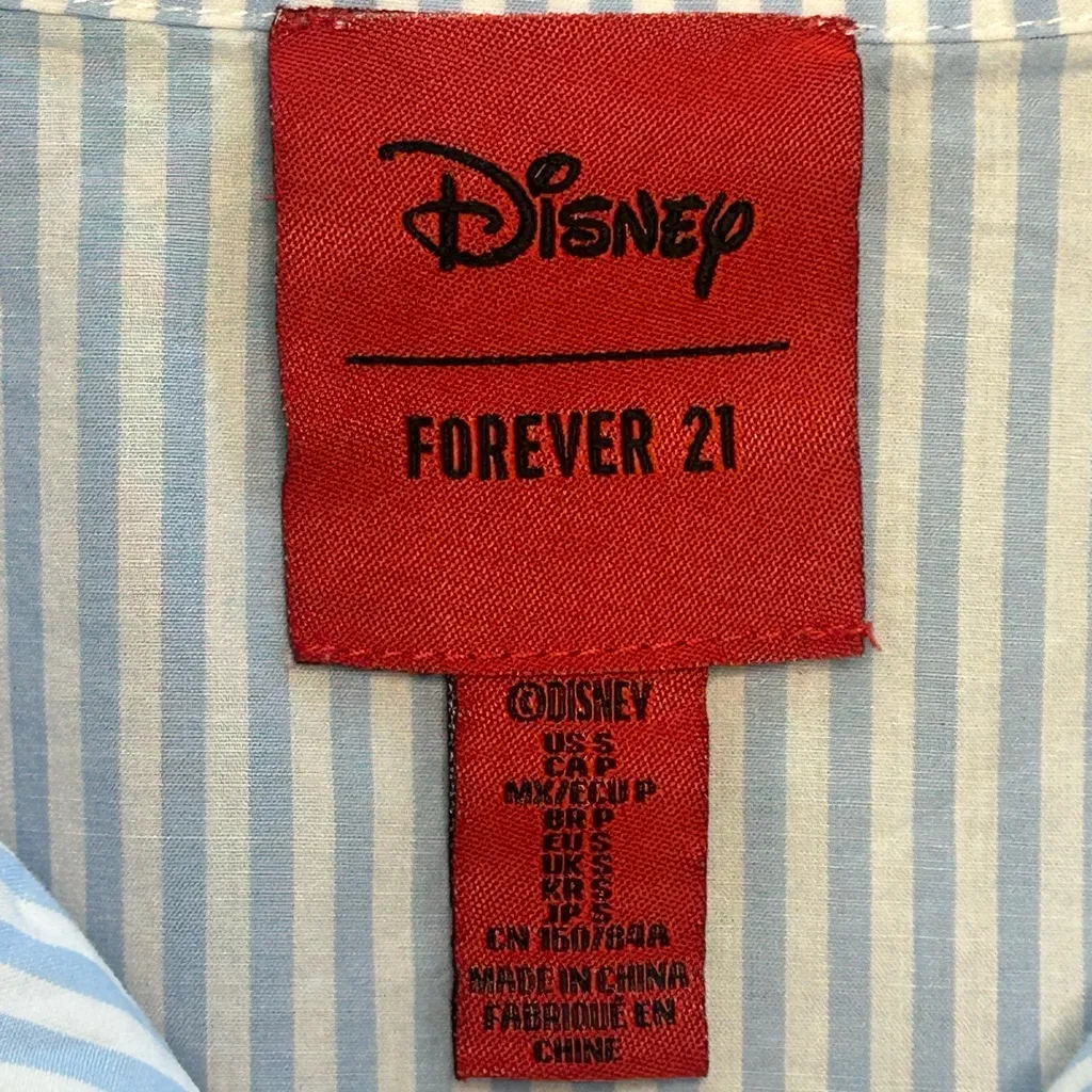 Forever 21 embroidered Donald Duck blue pinstripe cozy button up pajama top S - Image 6
