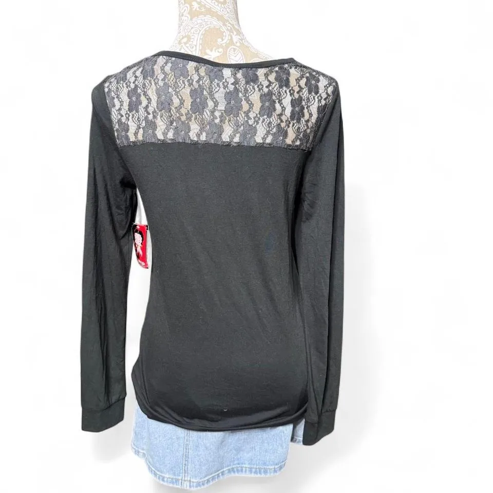 Betty Boop Lace Shoulder Graphic Tee NWT Jerry Leigh Juniors Large Retro Y2K - Image 3