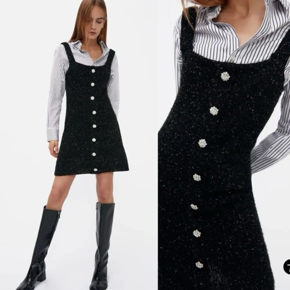 Zara Tweed Mini Dress Eyelash Metallic Knit Jewel Button Blogger favorite - Image 14