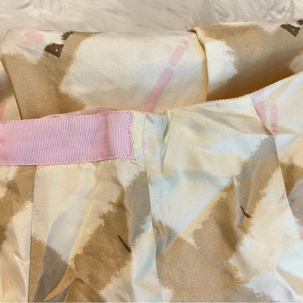 Gap 100% silk pleated skirt Women’s size 4 Geometric Print Lined Light Pink Tan - Image 7
