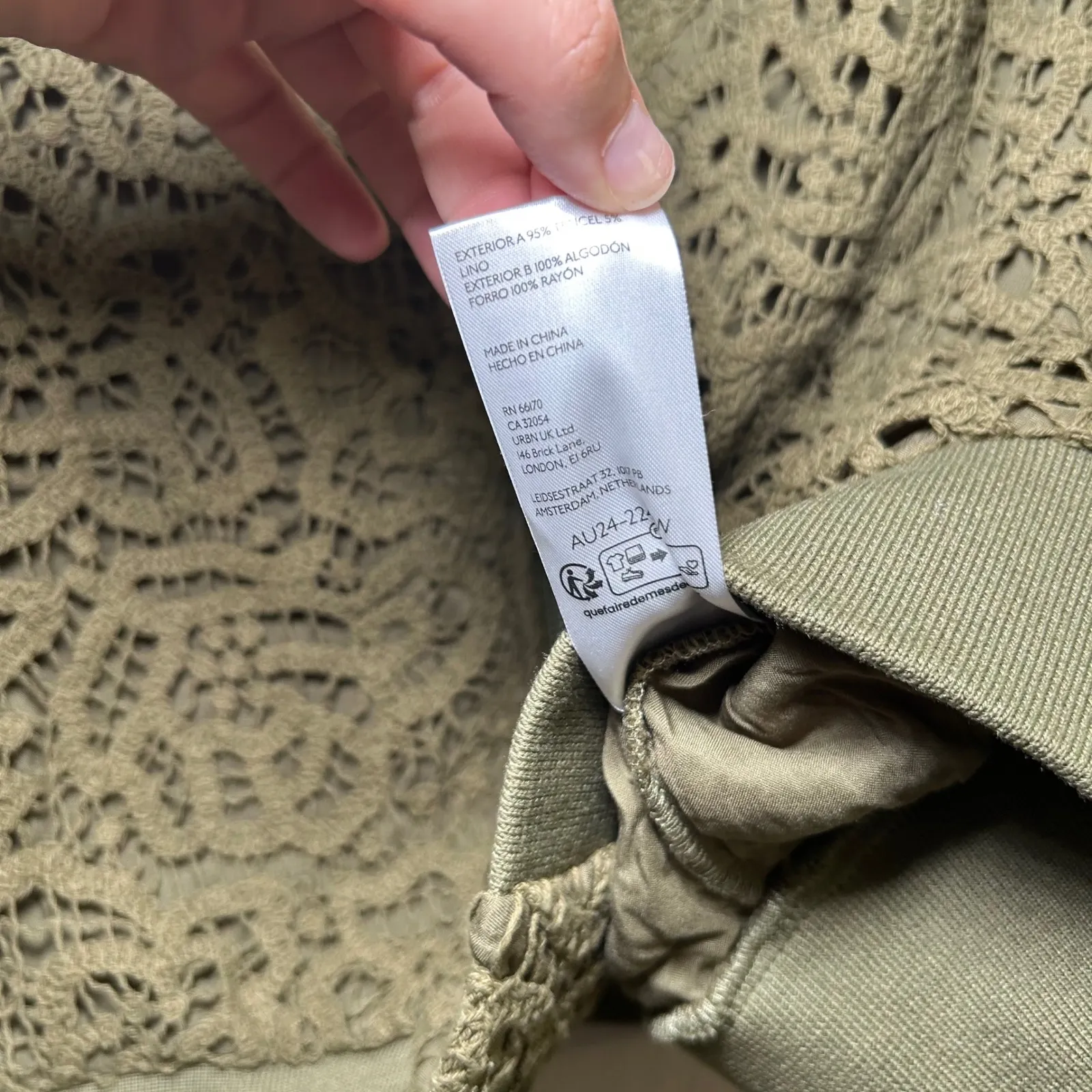 Anthropologie Olive Green Lace Bomber Jacket Full Zip boho Women's XL fairy fall - Image 7