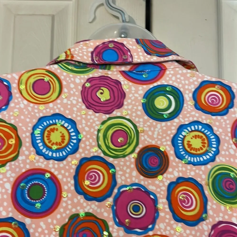 Redd Jeans Vibrant Sequin Pink Denim Jacket Large Circle Pattern 10 - Image 11