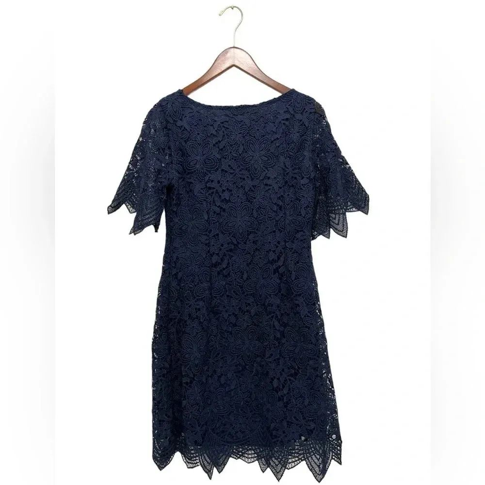 Anthropologie Charleston Lace Dress Navy Blue Scalloped Hem Feminine Chic Size 2 - Image 4