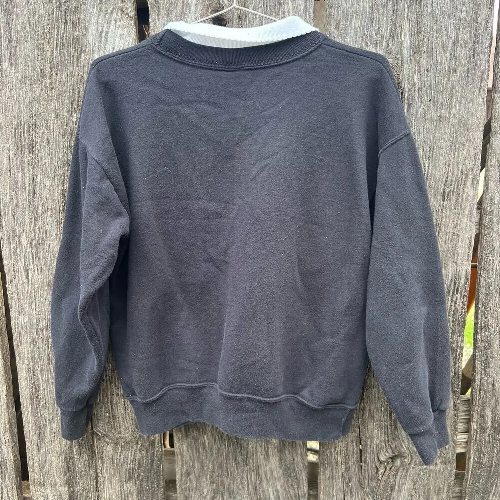 Vintage 80s Gopher Sport Ugly Christmas Print Collared Granny Sweatshirt Black Size L - Image 3