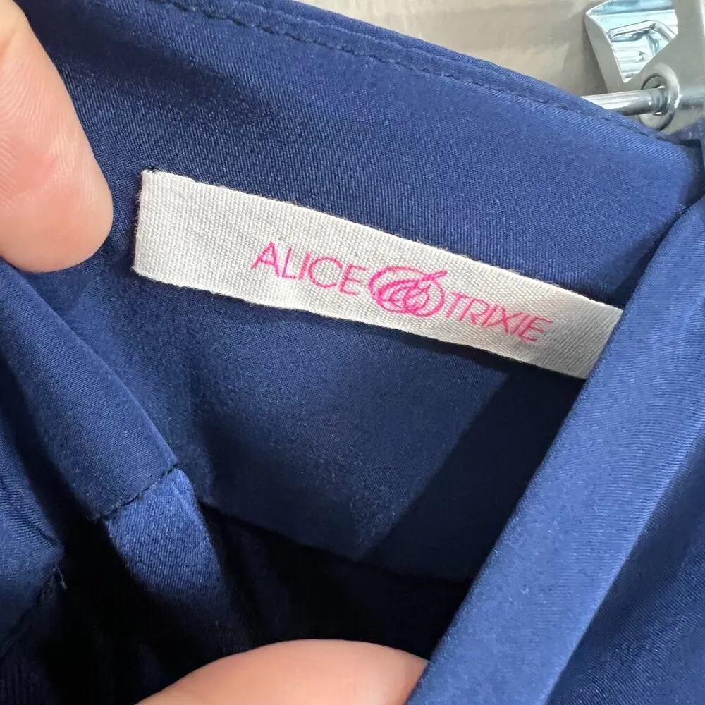 Alice & Trixie 100% Silk Blue High Waisted Wide Leg Flowy Pants Size M - Image 4