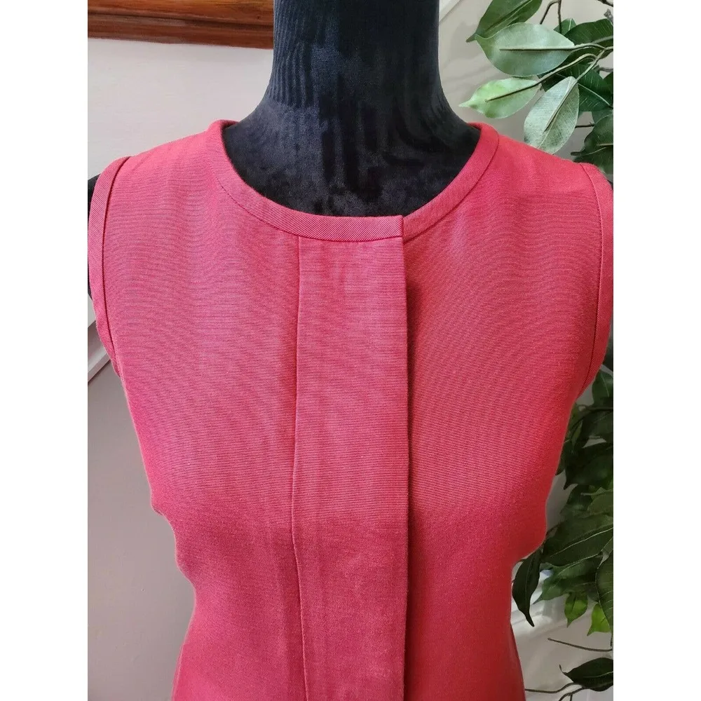 Talbots Women Solid Red Cotton Round Neck Sleeveless Knee Length Dress Size 14P - Image 5