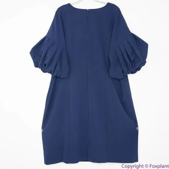 NEW Eloquii navy blue Puff Sleeve‎ Sheath belted Dress, 20 - Image 8