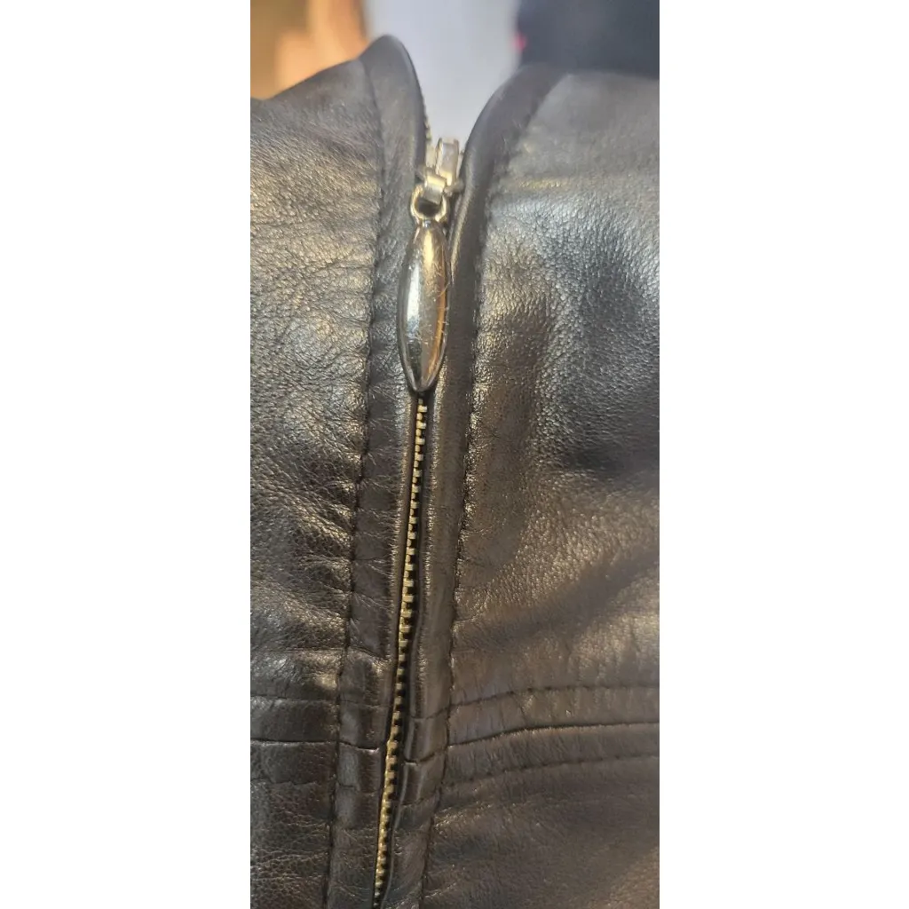 RARE Vintage Carlisle Black 100% Leather Moto Jacket Ribbed Wool Knit Detail Size M - Image 6