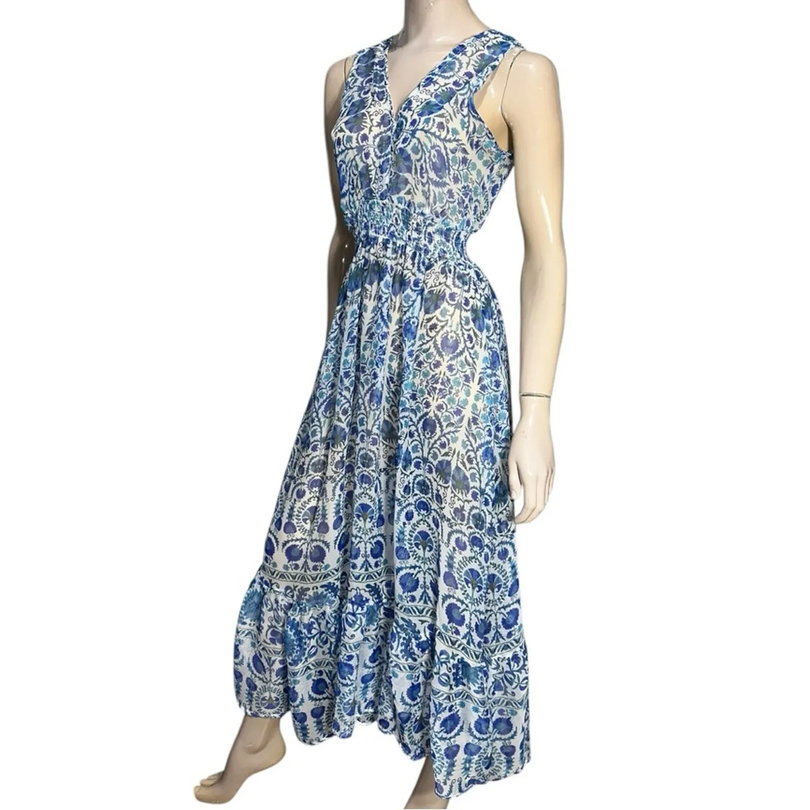 Antica Sartoria Women’s One Size Blue Block Print Semi - Image 3