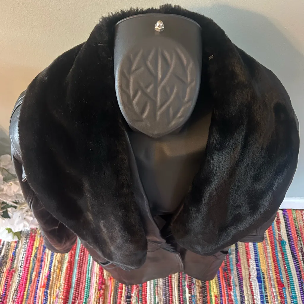 80s Leather Jacket Winter Snow Coat Faux Fur Lined Vintage Black Small - Image 3
