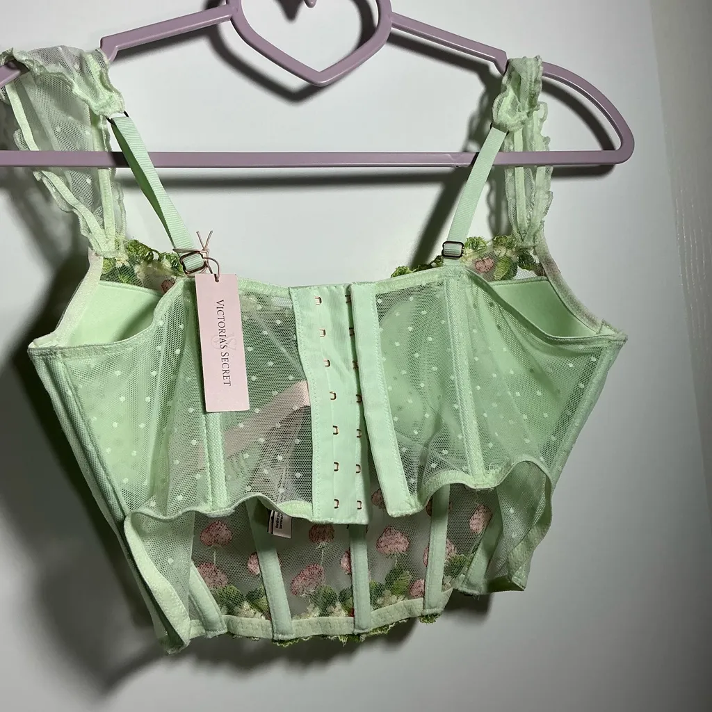 New Victoria’s Secret Strawberry Embroidery Cap Sleeve Corset Top Dream Angels M - Image 4