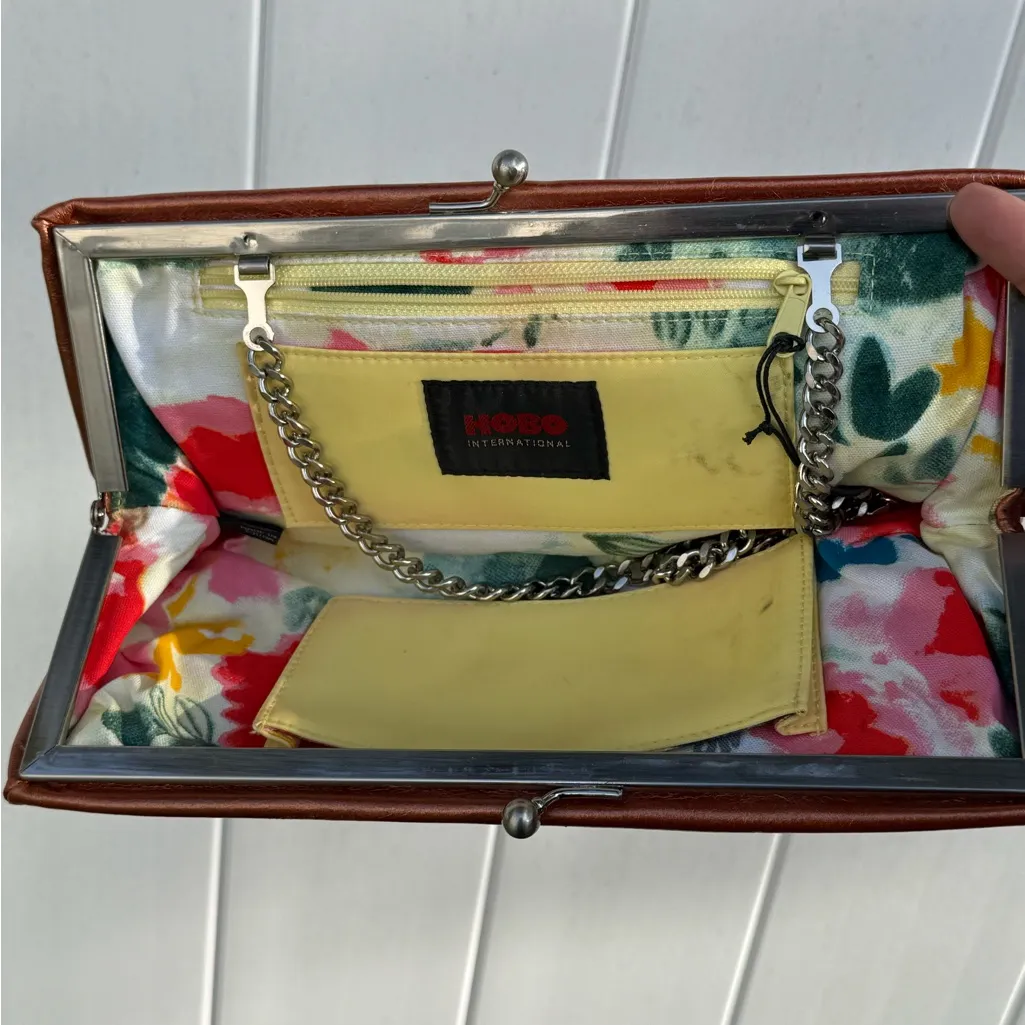 HOBO International Lauren‎ Orange Copper Leather Kisslock Wallet Clutch Chain B Brown - Image 3