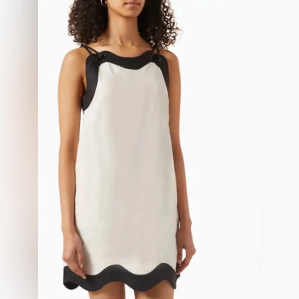 STAUD Renata Corded Strap Midi Mini Dress Natural Black Linen Size S NWT - Image 2