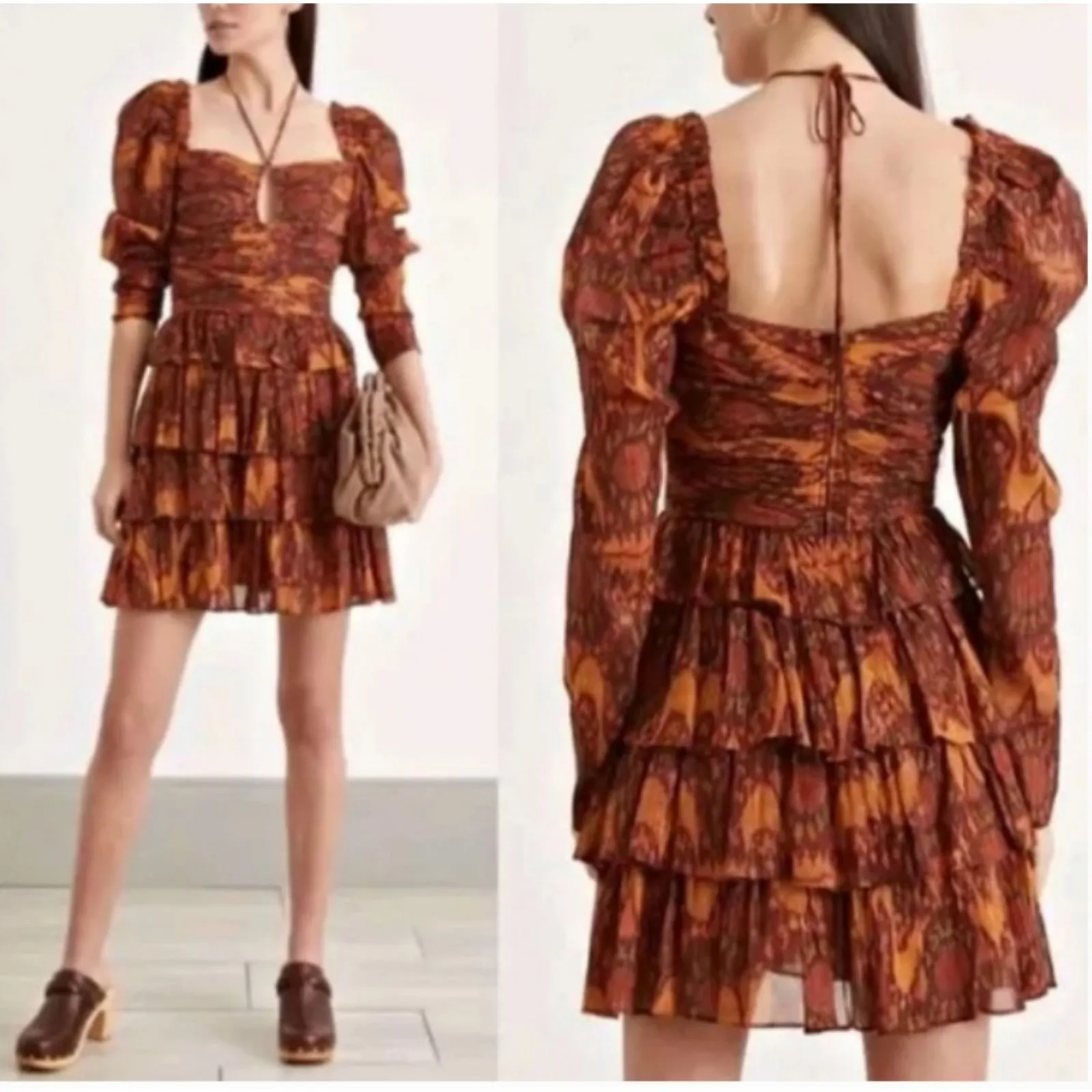 Revolve House of Harlow The Neck Ruffle Mini Dress Long Sleeve Rust Copper Sz M Size M - Image 13