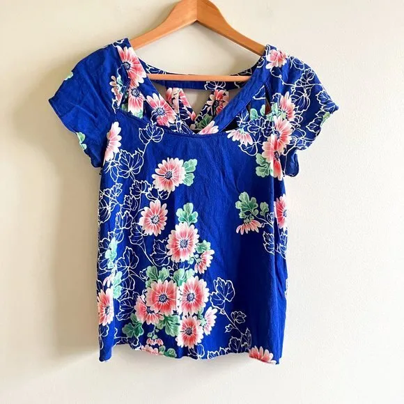 MAEVE By Anthropologie Floral Cutout Blouse Top Womens‎ Sz 4 V Neck Short Sleeve - Image 3