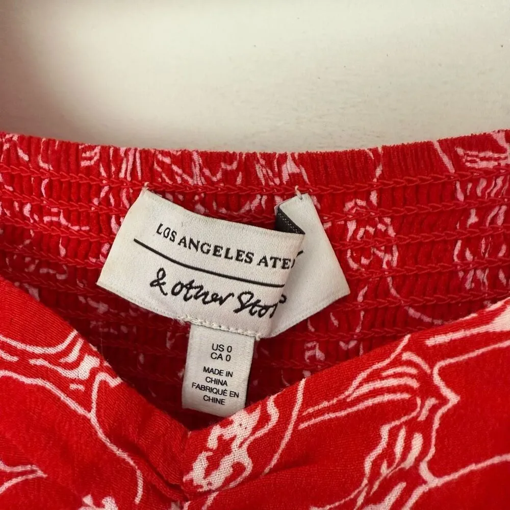 & Other Stories Women’s 0 Red Floral Puff Sleeve MIDI Dress - Image 3