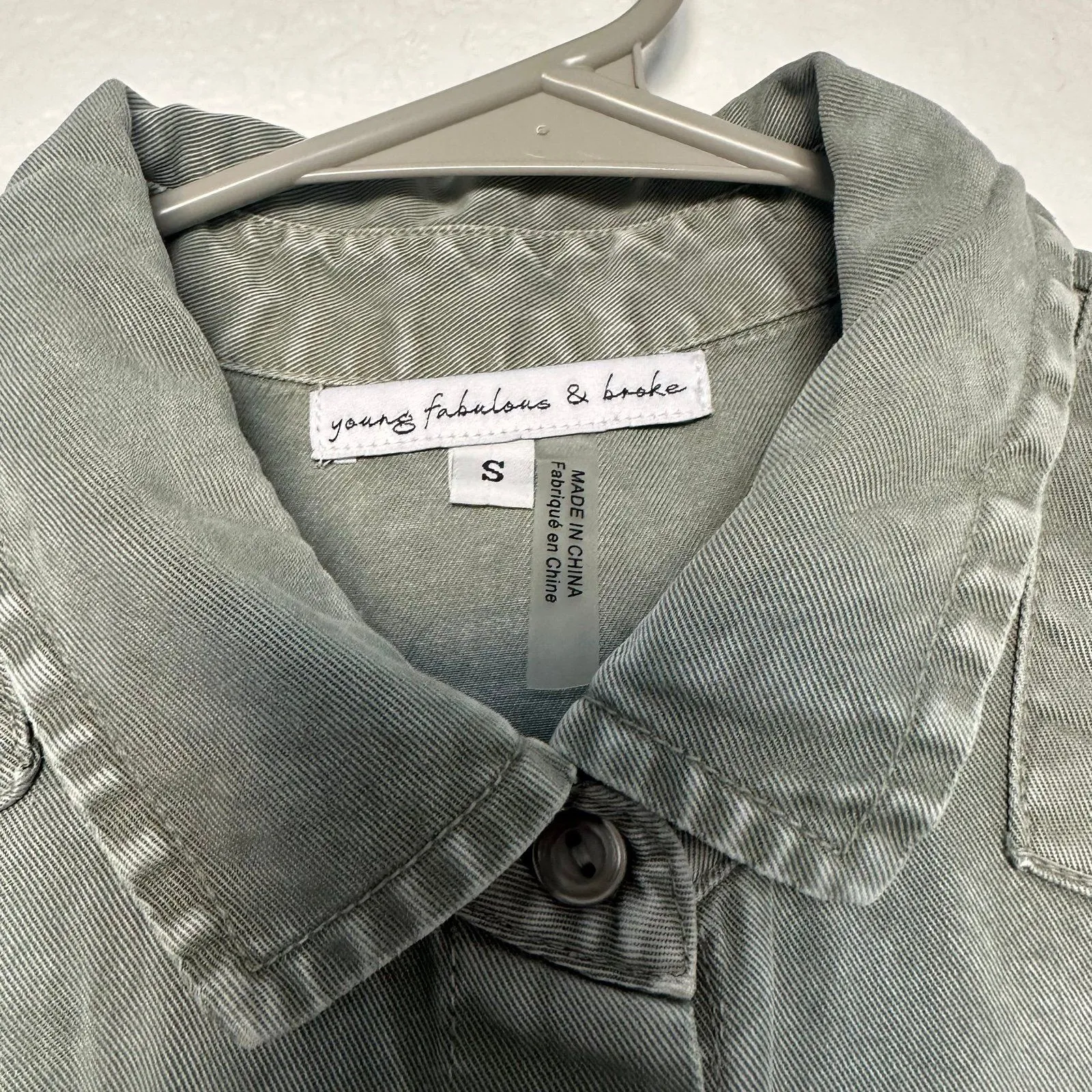 Young Fabulous & Broke Every Washed Jumpsuit Olive Green Button Down Front - Image 5