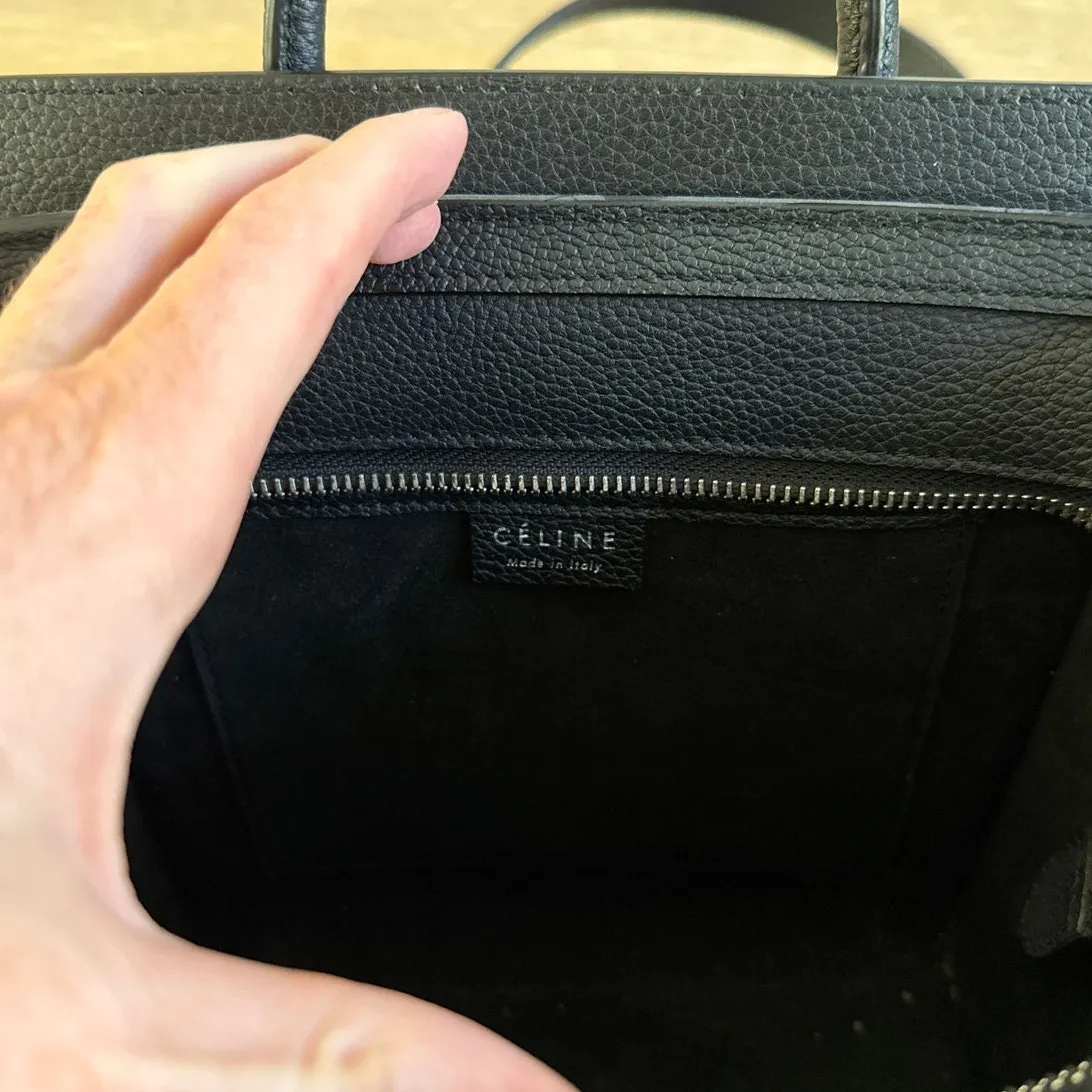 Celine Luggage Tote Bag Leather Size Nano Black Silver - Image 7