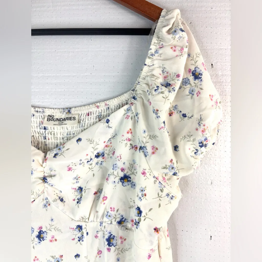 No Boundaries XXL (20) Boho Babydoll Pink Blue and Green Floral Puff Sleeve Top - Image 4