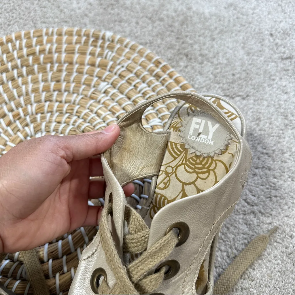 Fly London Women’s Ylva Lace Up Slingback Metallic Sandals Wedge Heel 39/US 8.5 - Image 14