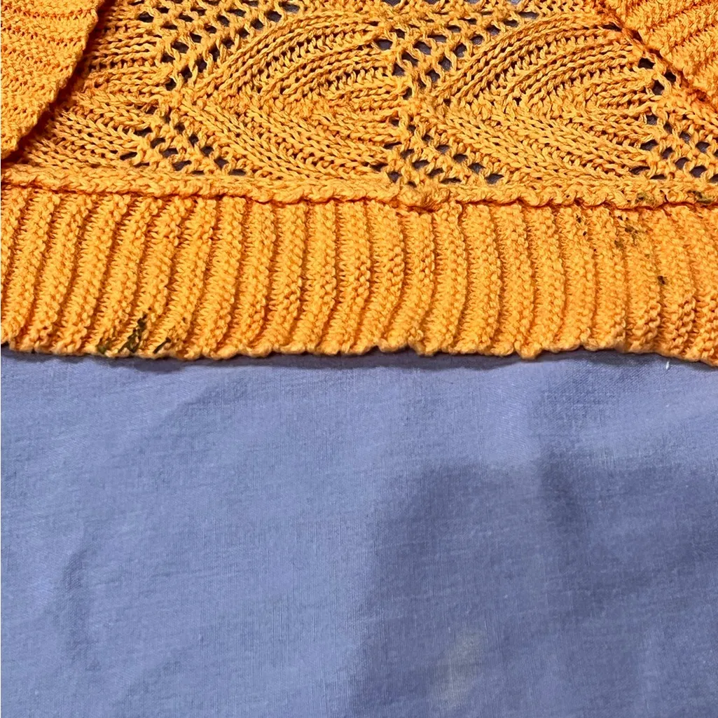 Chico's Vibrant Orange 100% Cotton Crochet Knit Batwing Sweater - Size S/M - Image 11