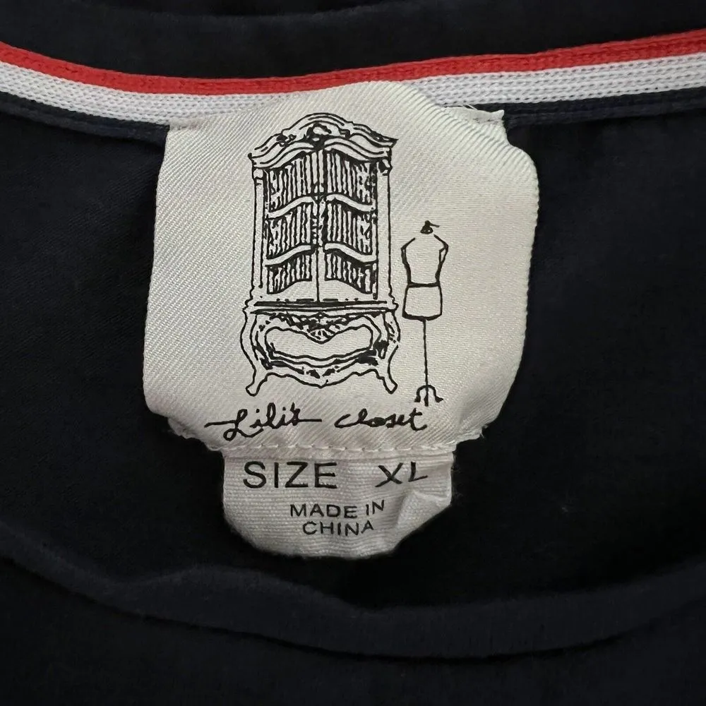 Lili's Closet Shirt Womens XL Navy Blue White Anchor Tee Casual Nautical Coastal - Image 7