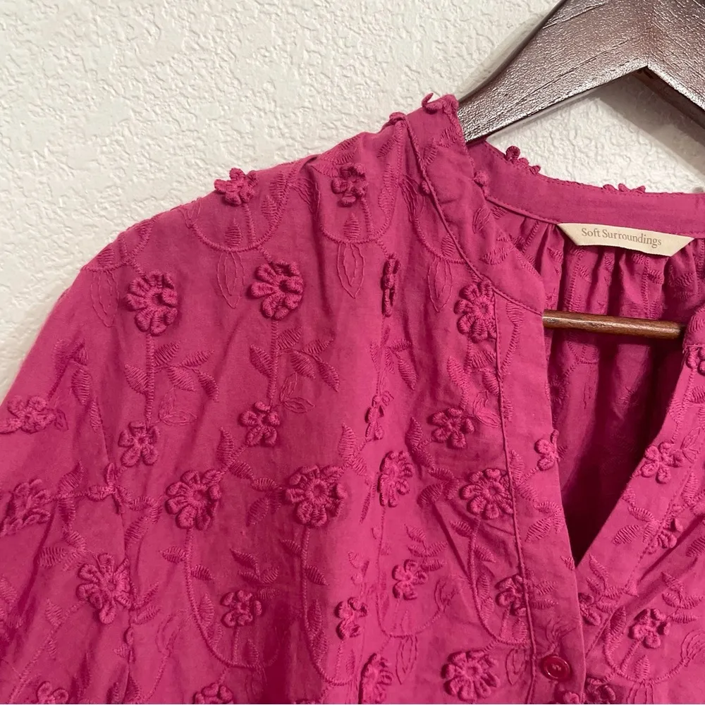 Soft Surroundings Womens Shirt Blouse Mauve Embroidered 3D Flower Size Medium - Image 10