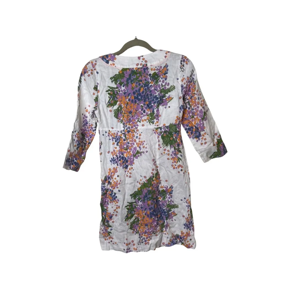 New Boden white watercolor flowers mini linen dress sz 2 - Image 2