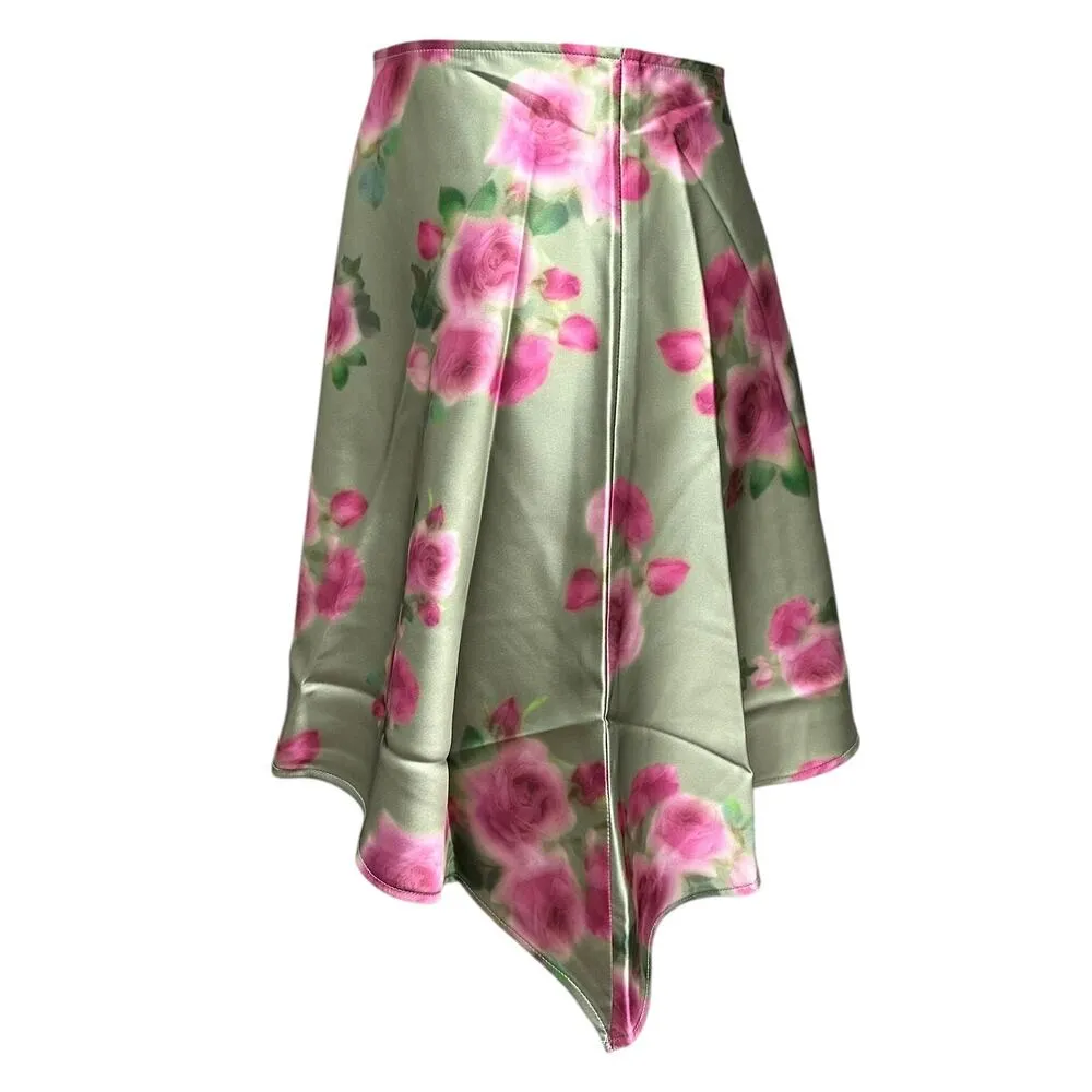 WEWOREWHAT Sz 0 Asymmetrical Slip Mini Skirt in Blurred Roses Sage Multi Floral - Image 2