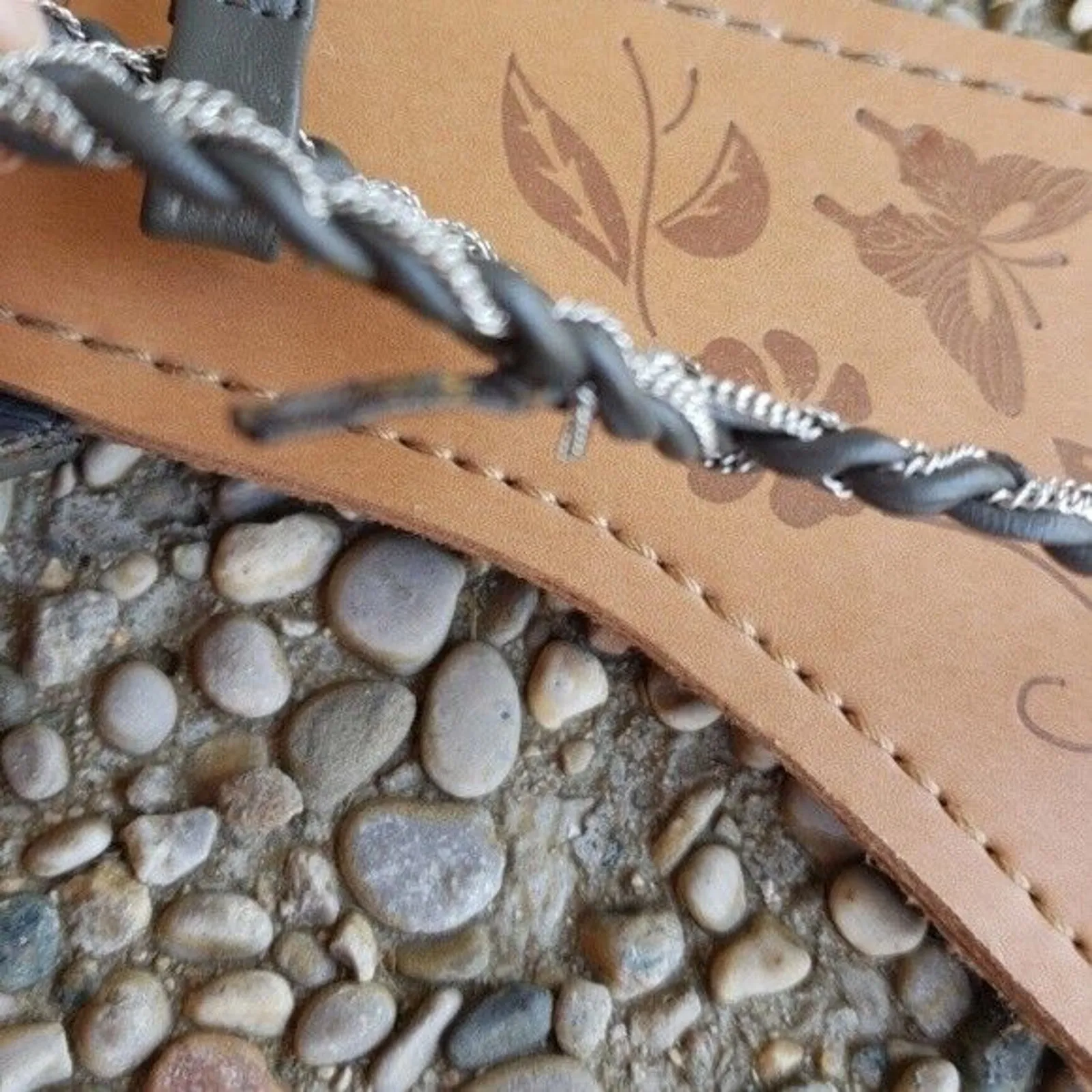 Mix No 6 Silver Grey Woven Chain Flats Flip Flops Sandals - Size 11 - Image 2