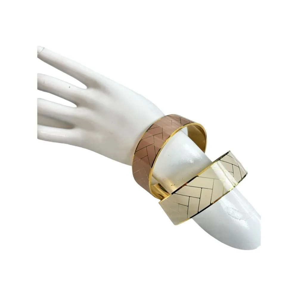 J crew signed creme and rose colored and gold bangles set of two Pink - Image 6