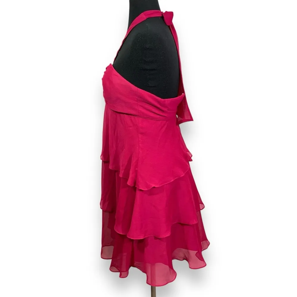 Fuchsia Pink Flowy Tiered Halter Dusk Collection By Sheila Yen Dress Size 4 - Image 4