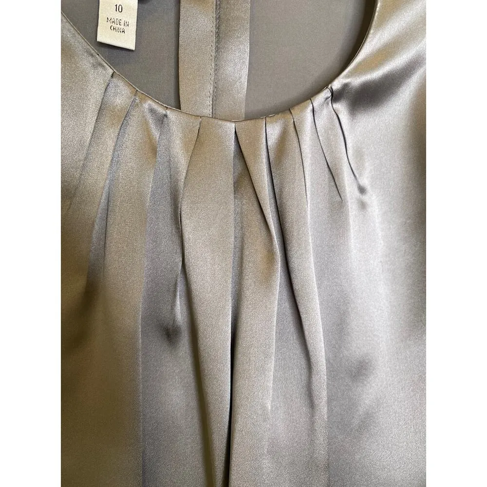 Talbots Pure Silk Steel Gray Cap Short Sleeve Blouse Key Hole Back EUC Sz 10 - Image 2